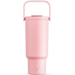 40 oz Tumbler with Handle and Straw, Water Bottle Fits in Car Cup Holder (Blush)